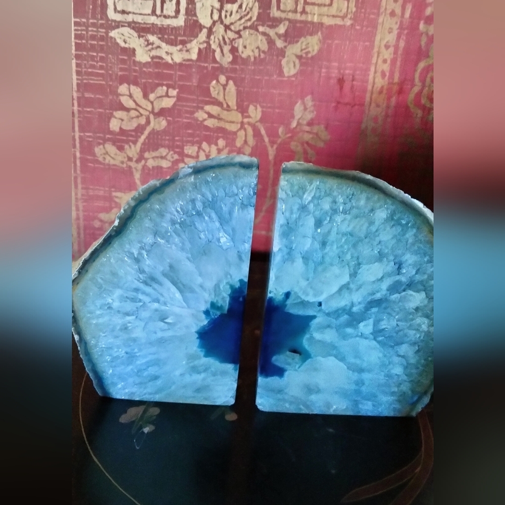 Blue Agate Geode Bookends
